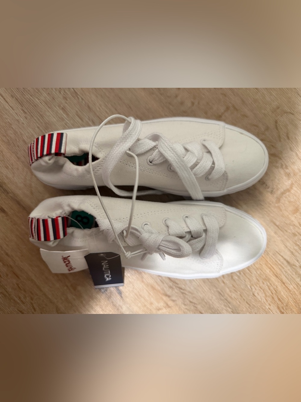Nautica Women’s White Casual Lace-Up Sneakers with Striped Heel Tab